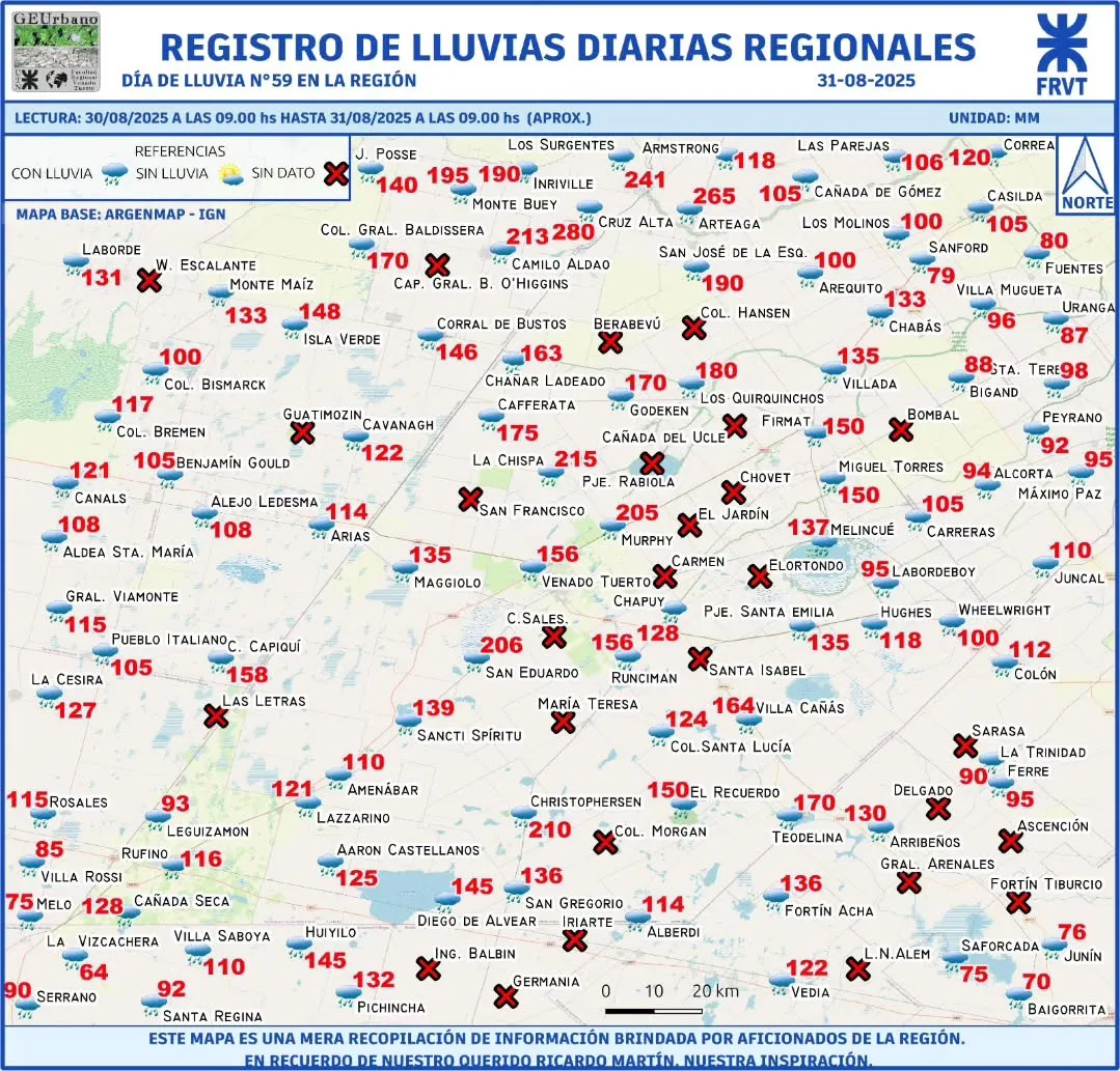 📍 Registro de lluvia caída en la ciudad y en la región, de acuerdo al informe elaborado por la